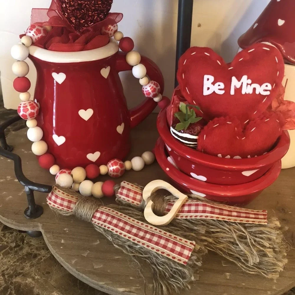 Valentine‘s Day Wood Bead Garland Farmhouse Tiered Tray Decoration‎ Beads
